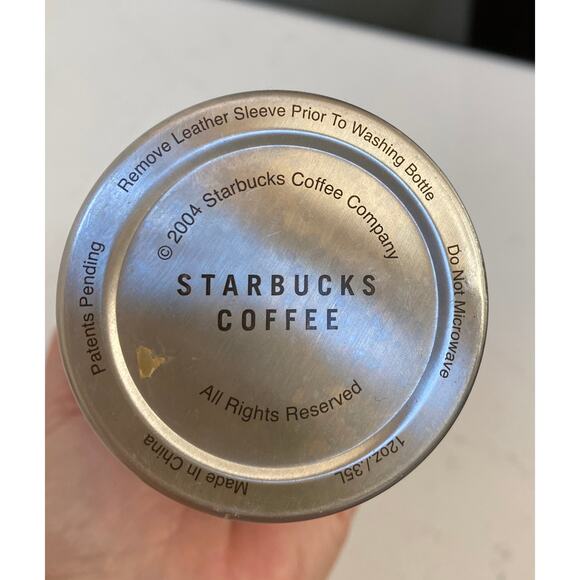 2004 Starbucks 12 Oz. Thermos Stainless Steel Tooled Red Leather Pop-Up Top - Picture 4 of 7